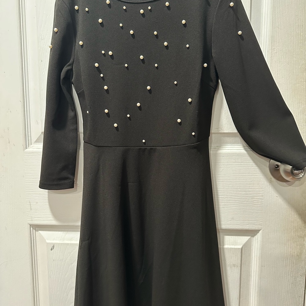 Elegant Black Dress with Pearl Accents